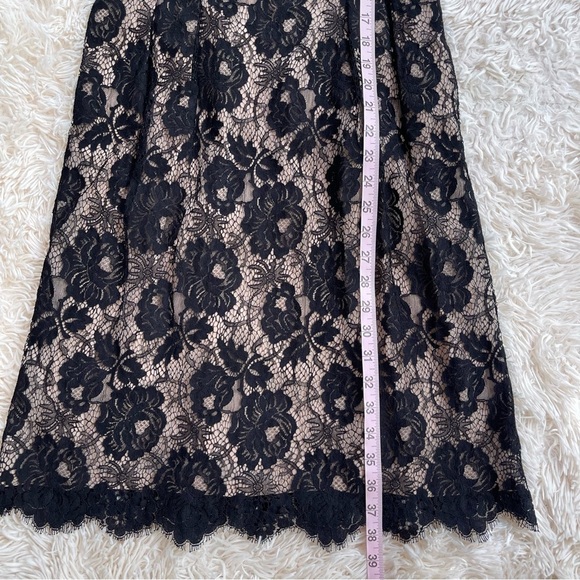 Milly Celia 3/4 Sleeve short Dress SZ 4 Black Lace Blush silk Lining Scallop Hem - Picture 9 of 11